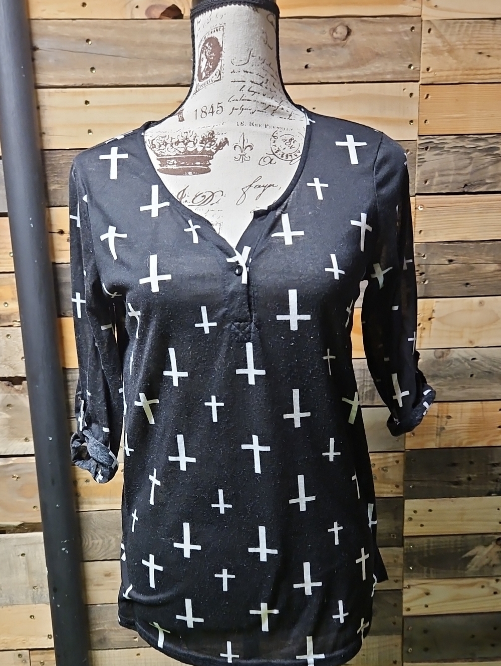 Rue21 Black Tunic with White Cross Print